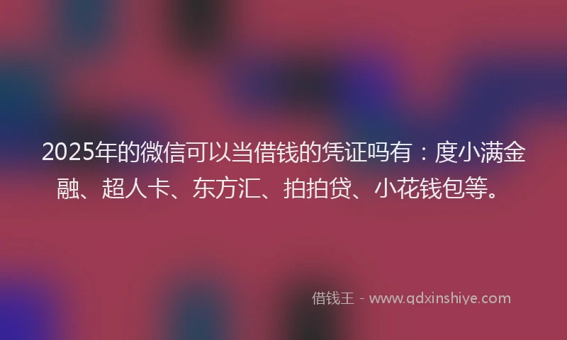 2025年的微信可以当借钱的凭证吗有：度小满金融、超人卡、东方汇、拍拍贷、小花钱包等。