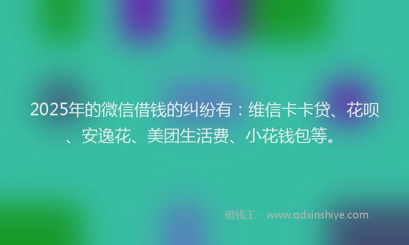 2025年的微信借钱的纠纷有：维信卡卡贷、花呗、安逸花、美团生活费、小花钱包等。
