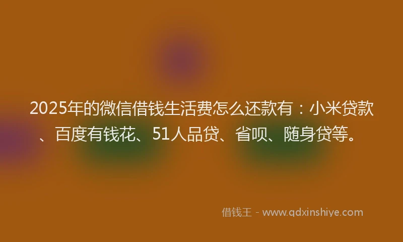 2025年的微信借钱生活费怎么还款有：小米贷款、百度有钱花、51人品贷、省呗、随身贷等。