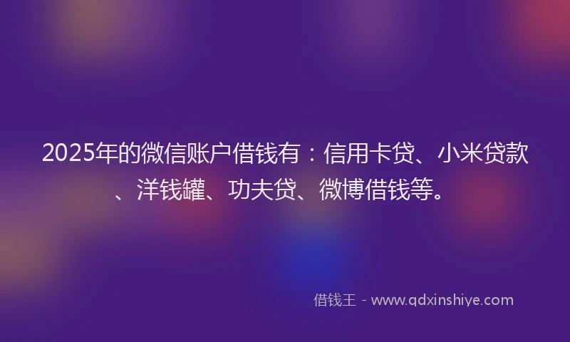 2025年的微信账户借钱有：信用卡贷、小米贷款、洋钱罐、功夫贷、微博借钱等。