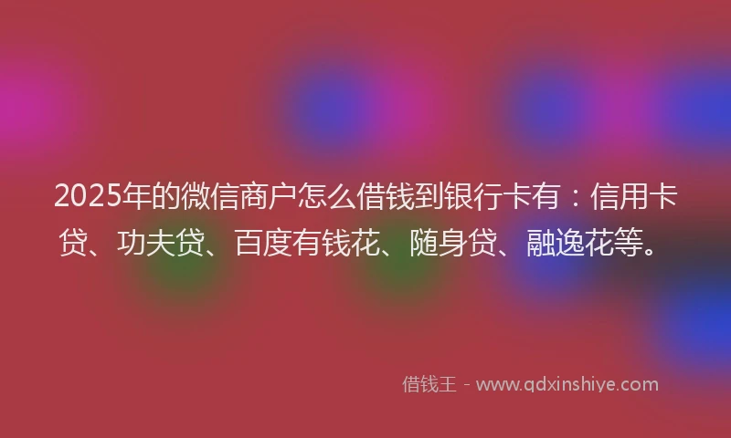 2025年的微信商户怎么借钱到银行卡有：信用卡贷、功夫贷、百度有钱花、随身贷、融逸花等。