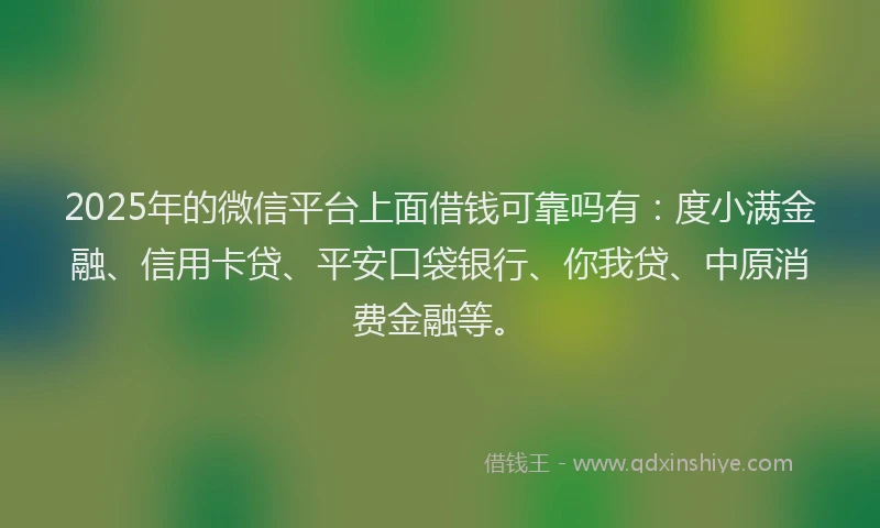 2025年的微信平台上面借钱可靠吗有：度小满金融、信用卡贷、平安口袋银行、你我贷、中原消费金融等。