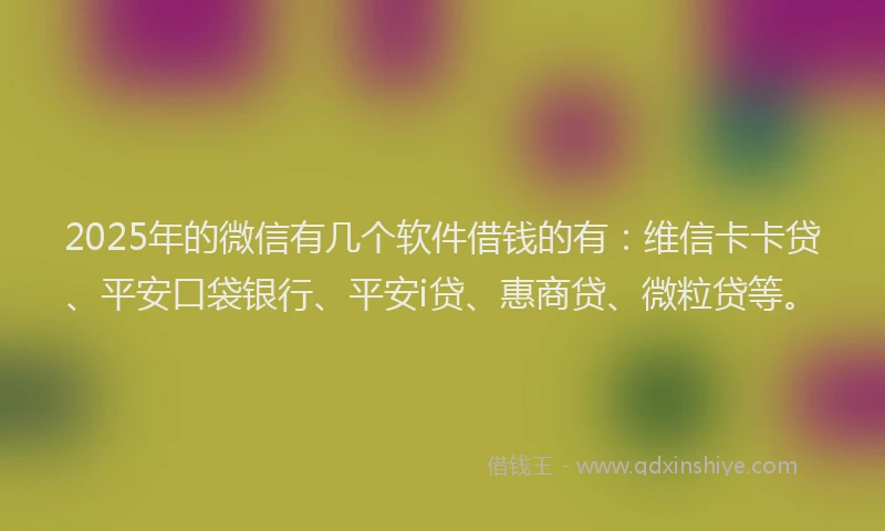 2025年的微信有几个软件借钱的有：维信卡卡贷、平安口袋银行、平安i贷、惠商贷、微粒贷等。