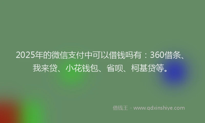 2025年的微信支付中可以借钱吗有：360借条、我来贷、小花钱包、省呗、柯基贷等。