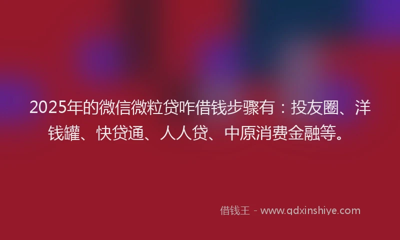 2025年的微信微粒贷咋借钱步骤有：投友圈、洋钱罐、快贷通、人人贷、中原消费金融等。