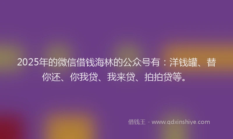 2025年的微信借钱海林的公众号有：洋钱罐、替你还、你我贷、我来贷、拍拍贷等。