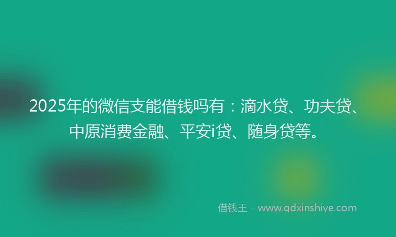 2025年的微信支能借钱吗有：滴水贷、功夫贷、中原消费金融、平安i贷、随身贷等。