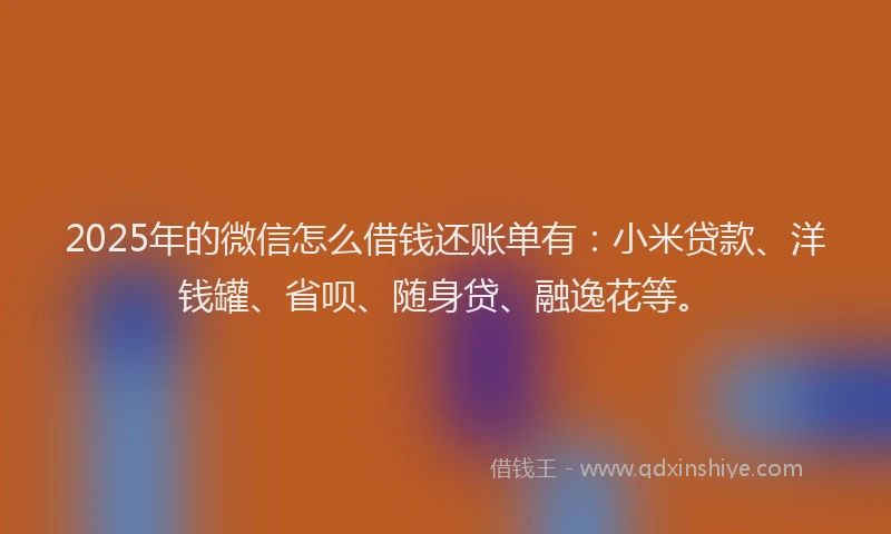 2025年的微信怎么借钱还账单有:小米贷款、洋钱罐、省呗、随身贷、融逸花等。