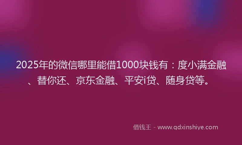 2025年的微信哪里能借1000块钱有：度小满金融、替你还、京东金融、平安i贷、随身贷等。