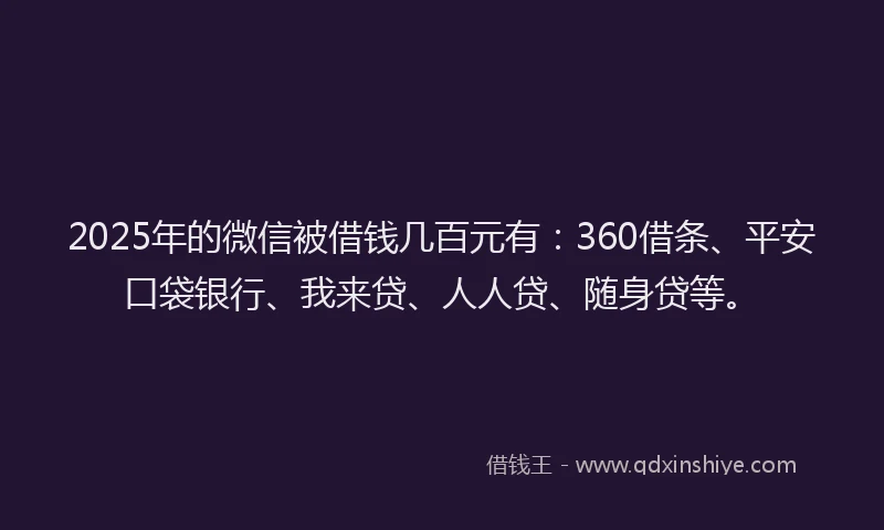 2025年的微信被借钱几百元有：360借条、平安口袋银行、我来贷、人人贷、随身贷等。