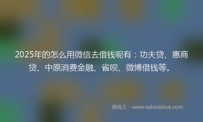 2025年的怎么用微信去借钱呢有：功夫贷、惠商贷、中原消费金融、省呗、微博借钱等。