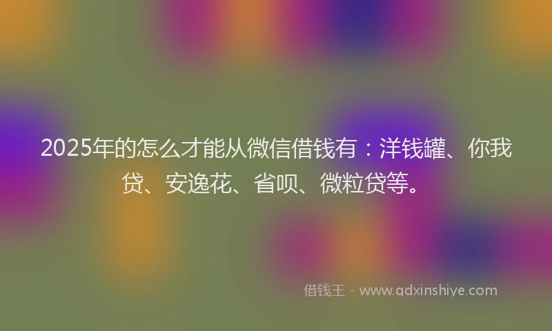 2025年的怎么才能从微信借钱有：洋钱罐、你我贷、安逸花、省呗、微粒贷等。