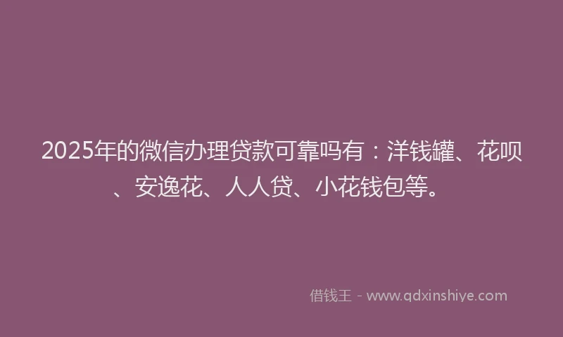 2025年的微信办理贷款可靠吗有：洋钱罐、花呗、安逸花、人人贷、小花钱包等。