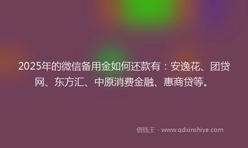 2025年的微信备用金如何还款有：安逸花、团贷网、东方汇、中原消费金融、惠商贷等。