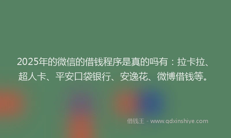 2025年的微信的借钱程序是真的吗有：拉卡拉、超人卡、平安口袋银行、安逸花、微博借钱等。
