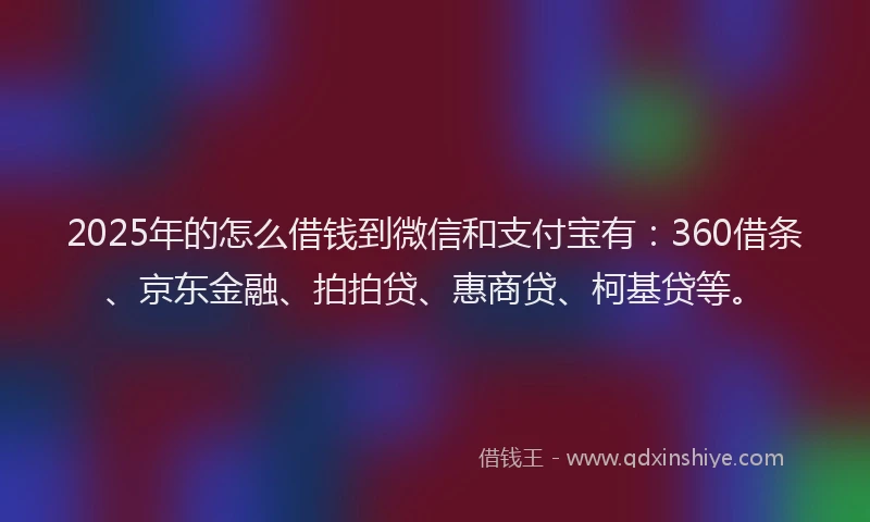2025年的怎么借钱到微信和支付宝有：360借条、京东金融、拍拍贷、惠商贷、柯基贷等。
