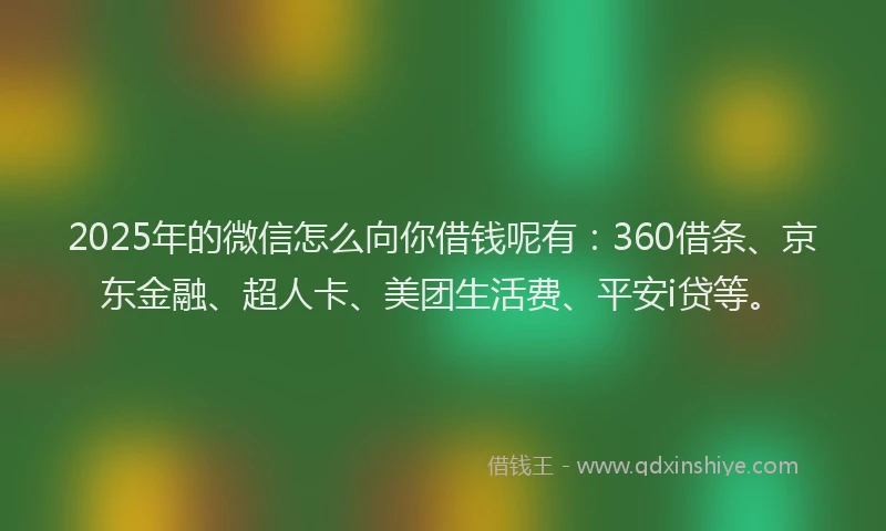 2025年的微信怎么向你借钱呢有：360借条、京东金融、超人卡、美团生活费、平安i贷等。