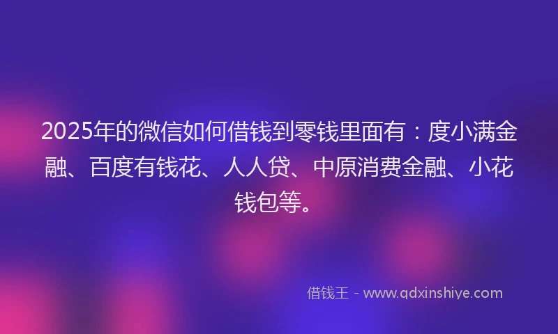 2025年的微信如何借钱到零钱里面有：度小满金融、百度有钱花、人人贷、中原消费金融、小花钱包等。