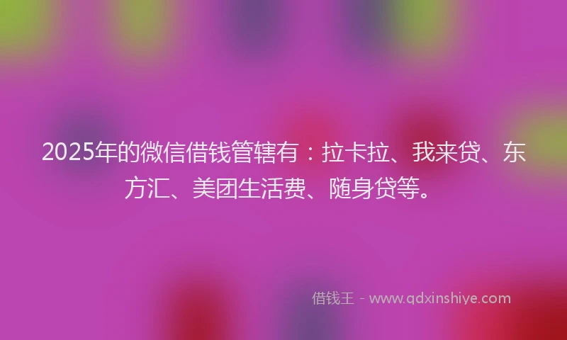2025年的微信借钱管辖有：拉卡拉、我来贷、东方汇、美团生活费、随身贷等。