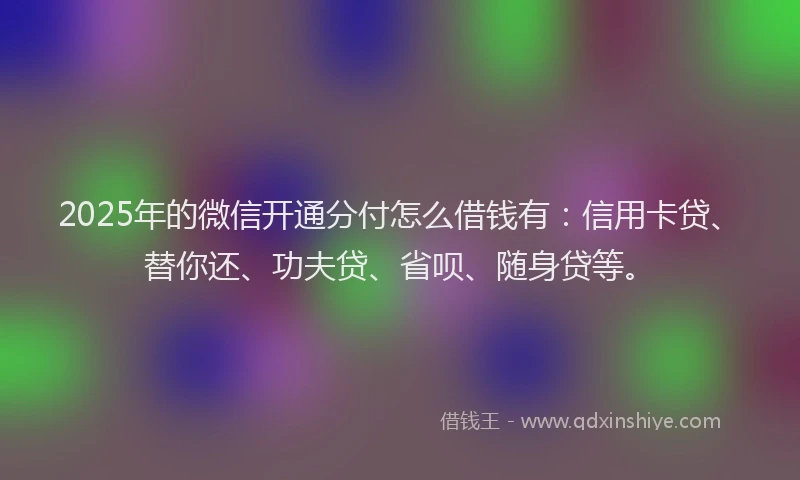 2025年的微信开通分付怎么借钱有：信用卡贷、替你还、功夫贷、省呗、随身贷等。