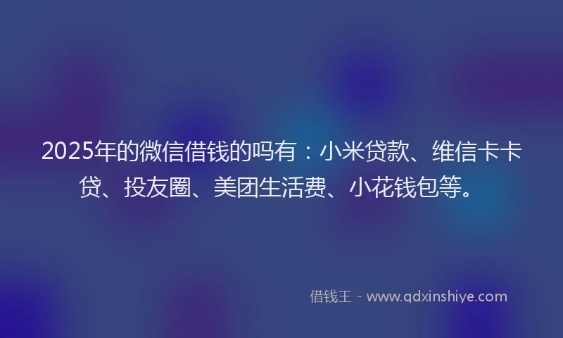 2025年的微信借钱的吗有：小米贷款、维信卡卡贷、投友圈、美团生活费、小花钱包等。