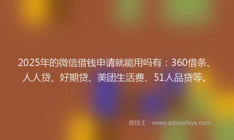 2025年的微信借钱申请就能用吗有：360借条、人人贷、好期贷、美团生活费、51人品贷等。