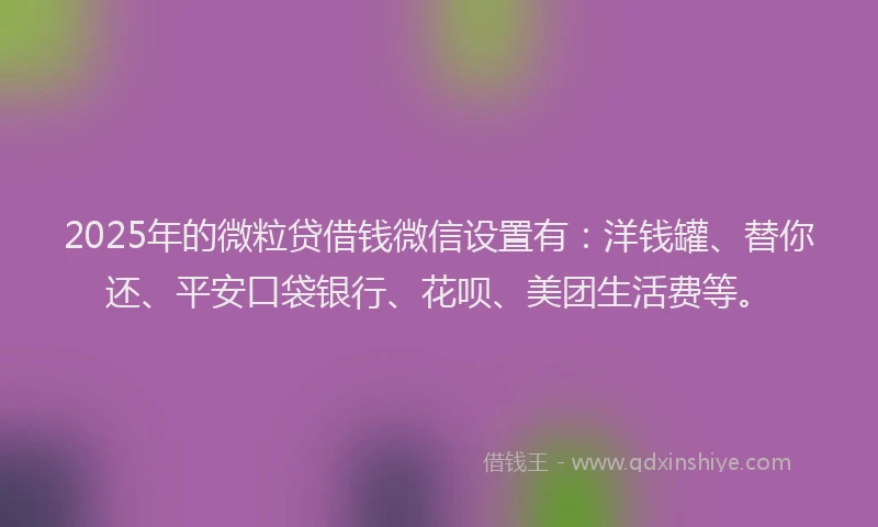 2025年的微粒贷借钱微信设置有：洋钱罐、替你还、平安口袋银行、花呗、美团生活费等。