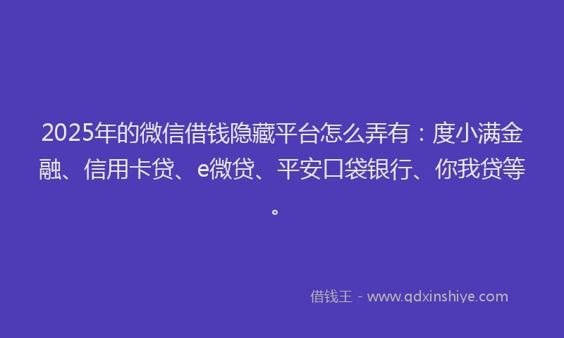 2025年的微信借钱隐藏平台怎么弄有：度小满金融、信用卡贷、e微贷、平安口袋银行、你我贷等。
