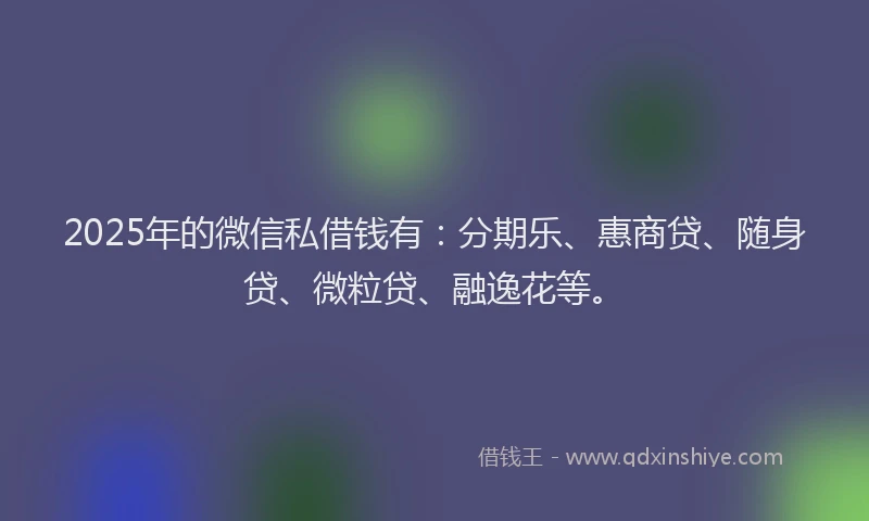 2025年的微信私借钱有：分期乐、惠商贷、随身贷、微粒贷、融逸花等。