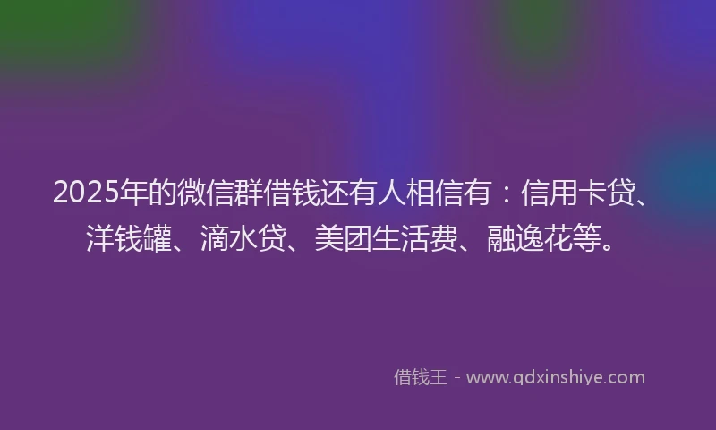 2025年的微信群借钱还有人相信有：信用卡贷、洋钱罐、滴水贷、美团生活费、融逸花等。
