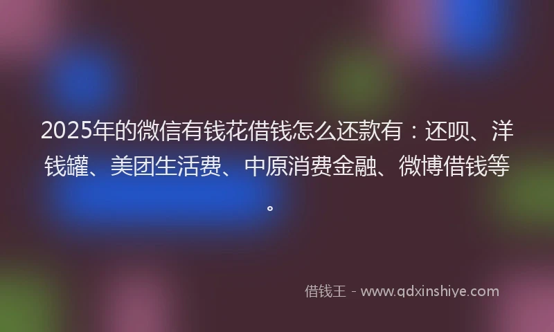 2025年的微信有钱花借钱怎么还款有：还呗、洋钱罐、美团生活费、中原消费金融、微博借钱等。