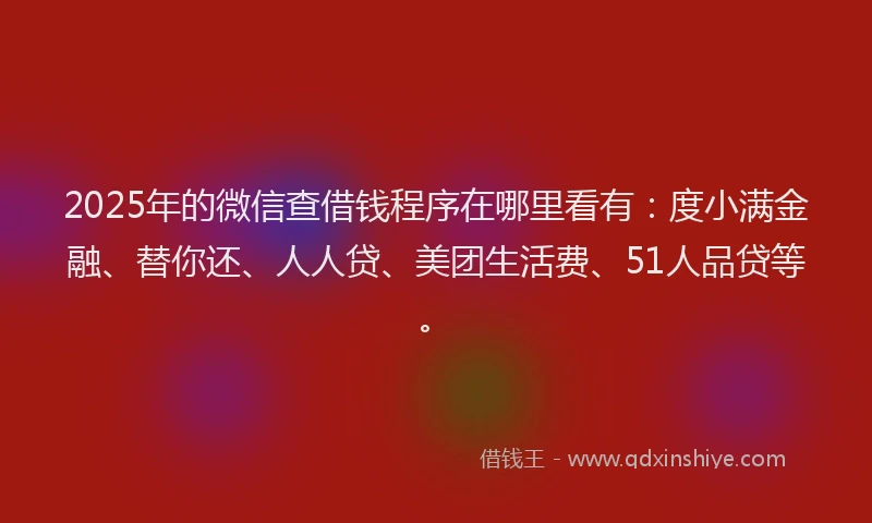 2025年的微信查借钱程序在哪里看有：度小满金融、替你还、人人贷、美团生活费、51人品贷等。