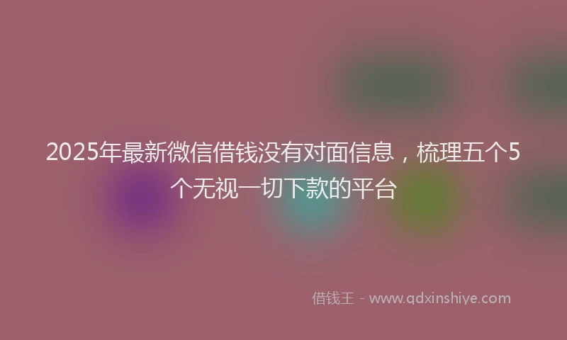2025年最新微信借钱没有对面信息，梳理五个5个无视一切下款的平台