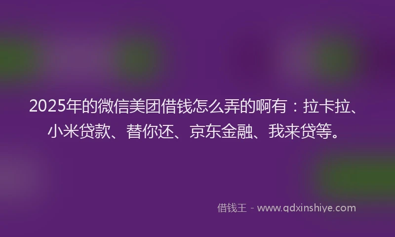2025年的微信美团借钱怎么弄的啊有：拉卡拉、小米贷款、替你还、京东金融、我来贷等。