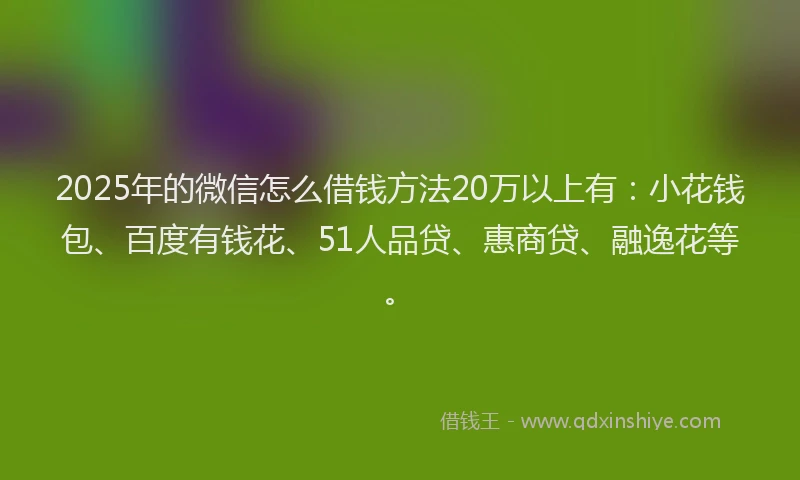 2025年的微信怎么借钱方法20万以上有：小花钱包、百度有钱花、51人品贷、惠商贷、融逸花等。