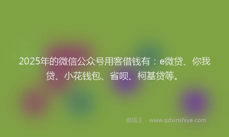 2025年的微信公众号用客借钱有：e微贷、你我贷、小花钱包、省呗、柯基贷等。