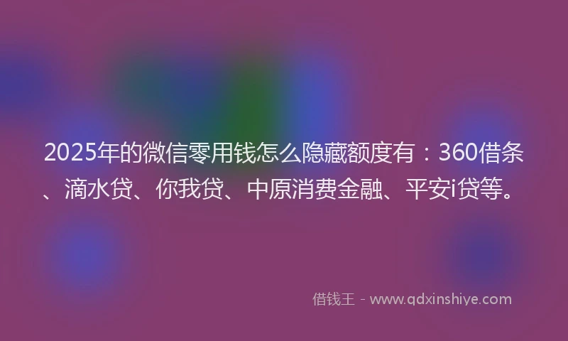 2025年的微信零用钱怎么隐藏额度有：360借条、滴水贷、你我贷、中原消费金融、平安i贷等。