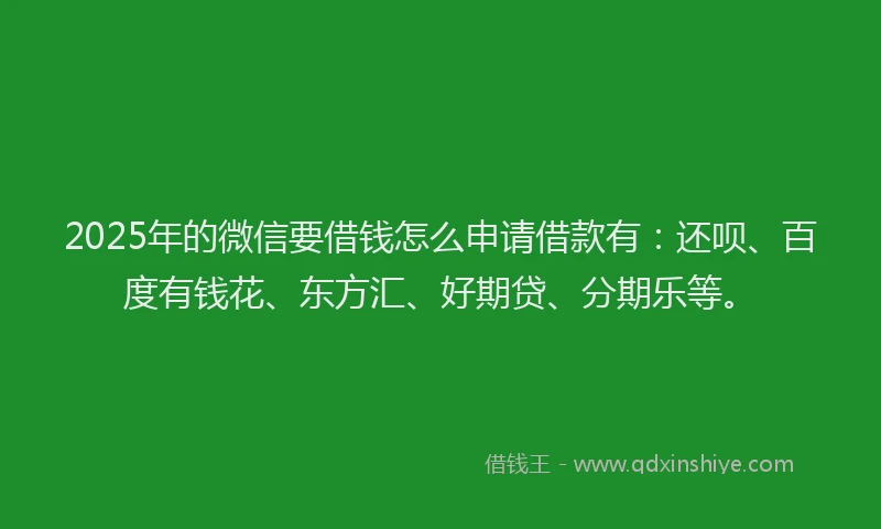 2025年的微信要借钱怎么申请借款有：还呗、百度有钱花、东方汇、好期贷、分期乐等。