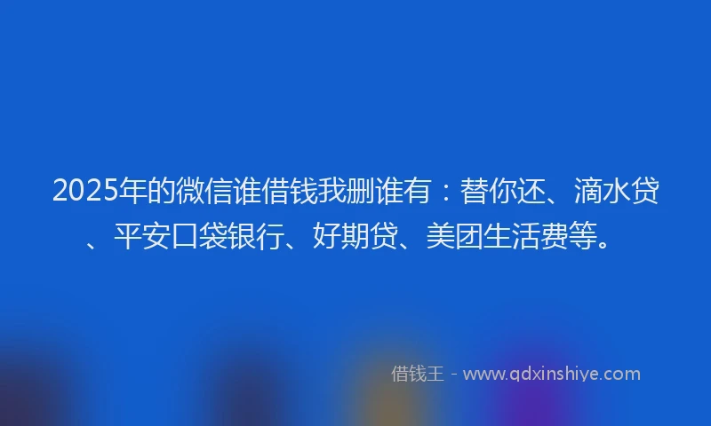 2025年的微信谁借钱我删谁有：替你还、滴水贷、平安口袋银行、好期贷、美团生活费等。