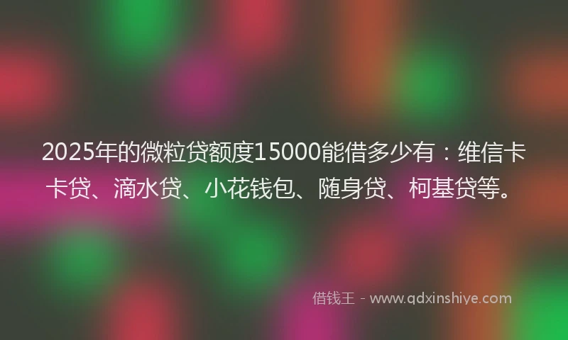 2025年的微粒贷额度15000能借多少有：维信卡卡贷、滴水贷、小花钱包、随身贷、柯基贷等。