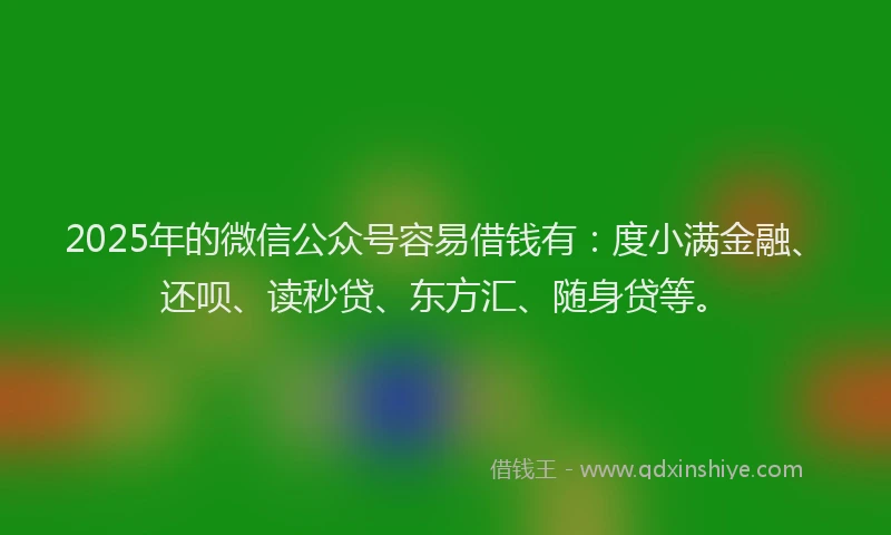 2025年的微信公众号容易借钱有：度小满金融、还呗、读秒贷、东方汇、随身贷等。