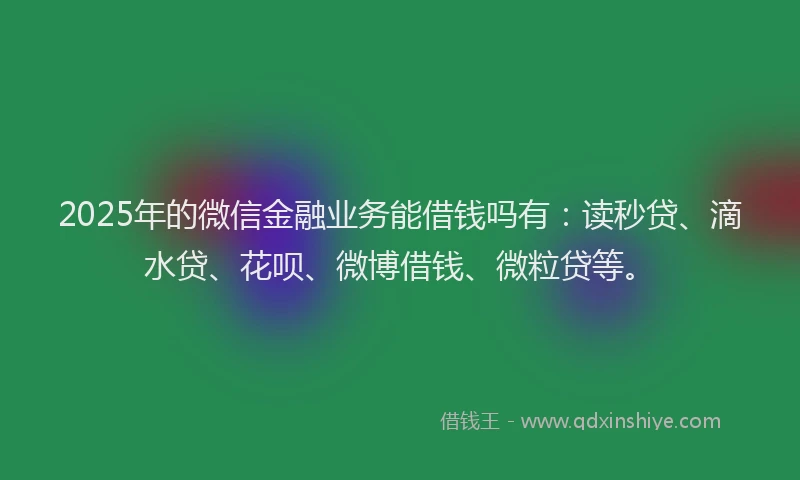 2025年的微信金融业务能借钱吗有：读秒贷、滴水贷、花呗、微博借钱、微粒贷等。