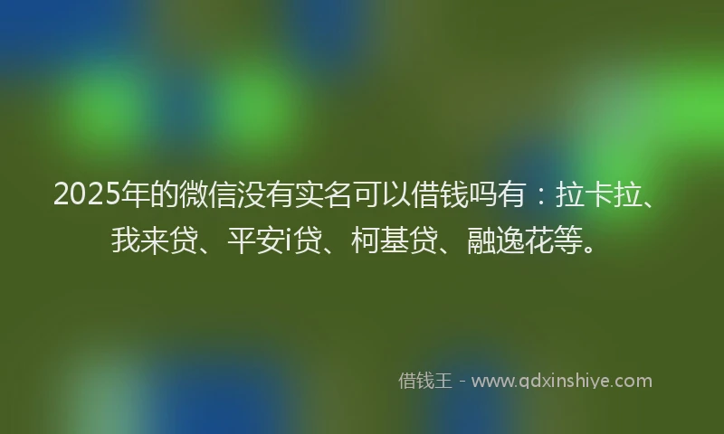 2025年的微信没有实名可以借钱吗有：拉卡拉、我来贷、平安i贷、柯基贷、融逸花等。