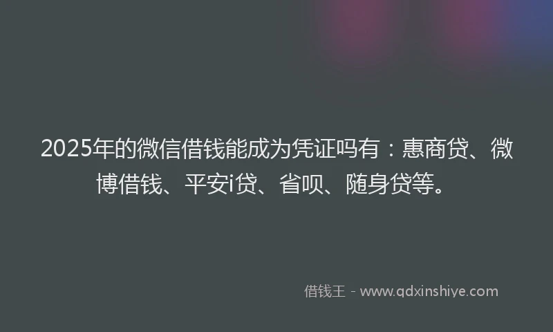 2025年的微信借钱能成为凭证吗有：惠商贷、微博借钱、平安i贷、省呗、随身贷等。