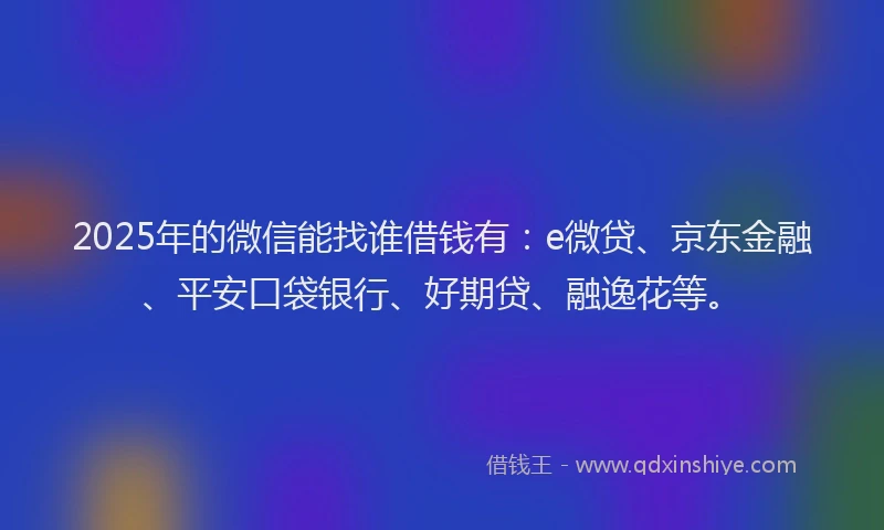 2025年的微信能找谁借钱有：e微贷、京东金融、平安口袋银行、好期贷、融逸花等。