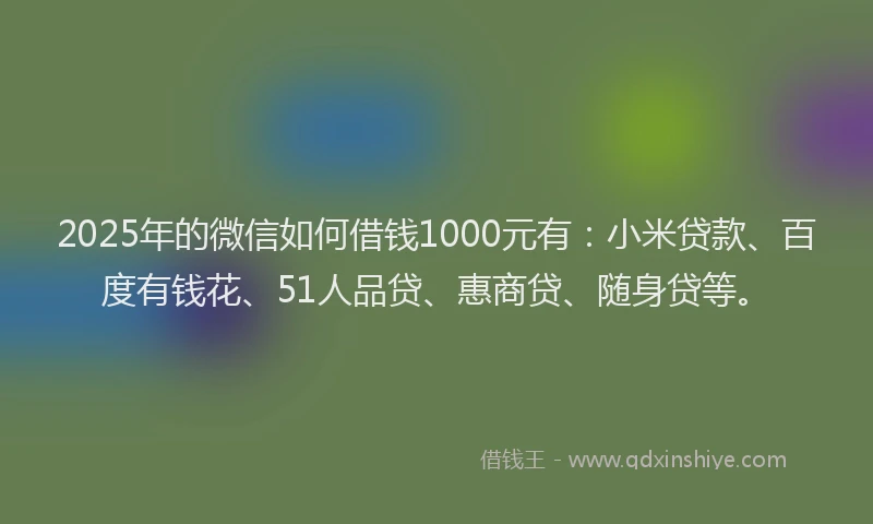 2025年的微信如何借钱1000元有：小米贷款、百度有钱花、51人品贷、惠商贷、随身贷等。