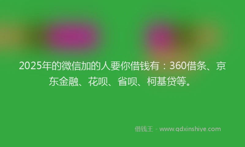 2025年的微信加的人要你借钱有：360借条、京东金融、花呗、省呗、柯基贷等。