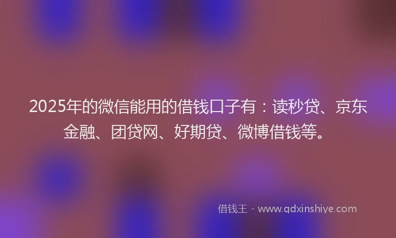 2025年的微信能用的借钱口子有：读秒贷、京东金融、团贷网、好期贷、微博借钱等。