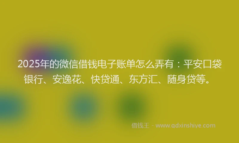 2025年的微信借钱电子账单怎么弄有：平安口袋银行、安逸花、快贷通、东方汇、随身贷等。