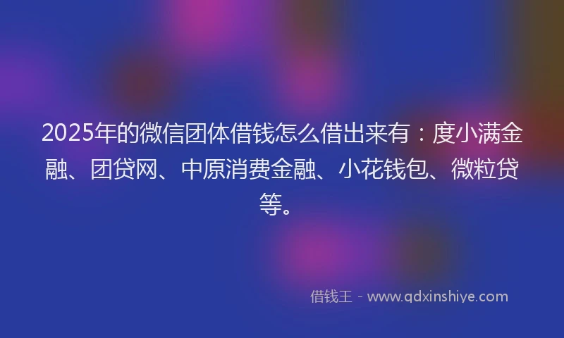 2025年的微信团体借钱怎么借出来有：度小满金融、团贷网、中原消费金融、小花钱包、微粒贷等。